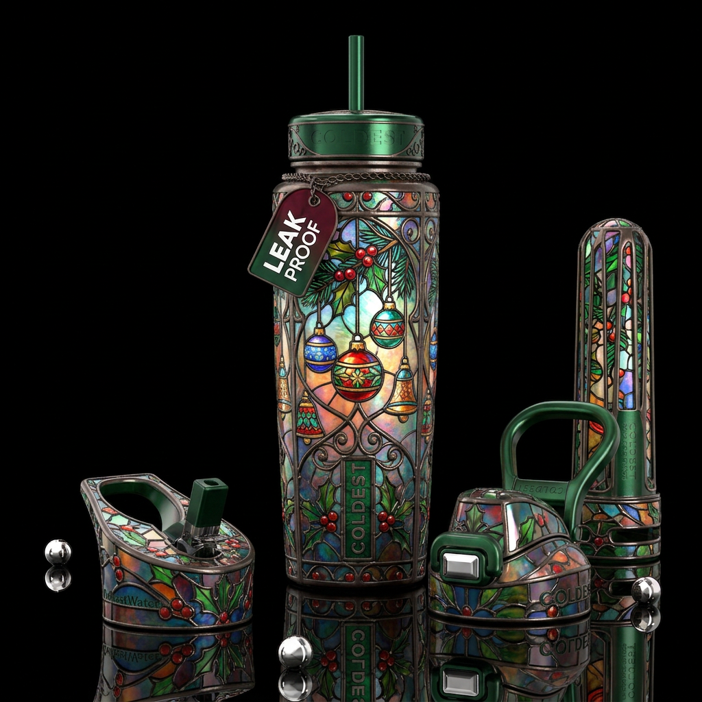 Traditional Yuletide,glossy, trompe-l'œil, beautif... water bottle design