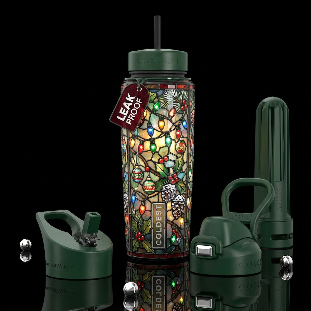 Traditional Yuletide,glossy, trompe-l'œil, beautif... water bottle design