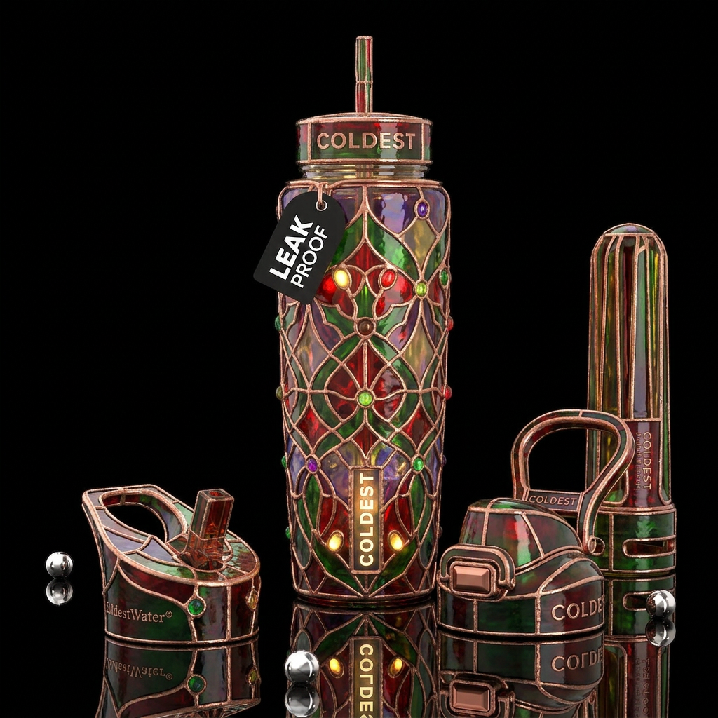 Traditional Yuletide,glossy, trompe-l'œil, beautif... water bottle design