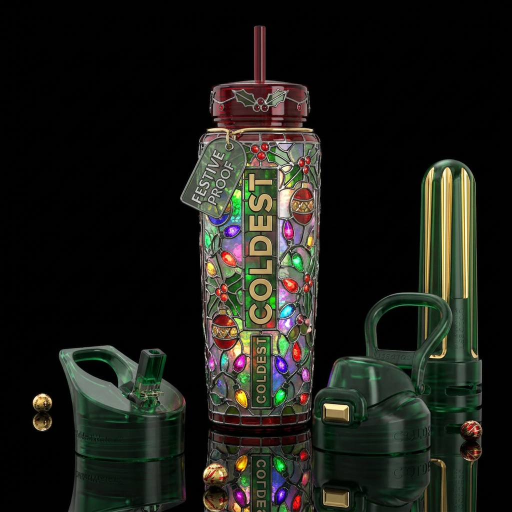 Traditional Yuletide,glossy, trompe-l'œil, beautif... water bottle design