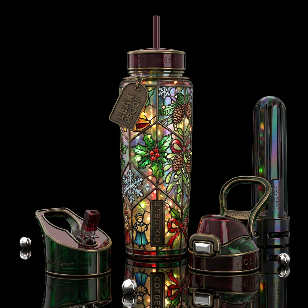 Traditional Yuletide,glossy, trompe-l'œil, beautif... water bottle design