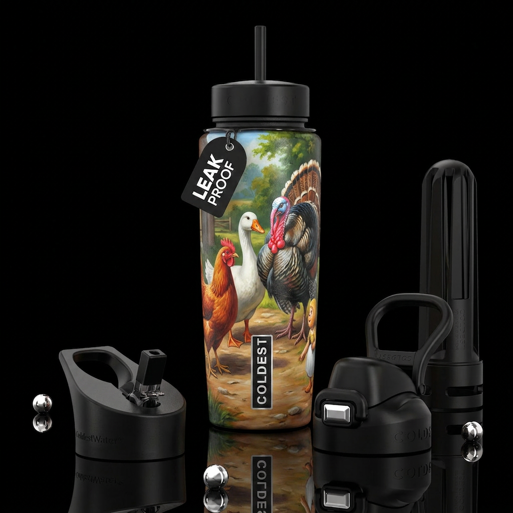 Henny penny goosey Lucy and turkey lurkey, glossy,... water bottle design