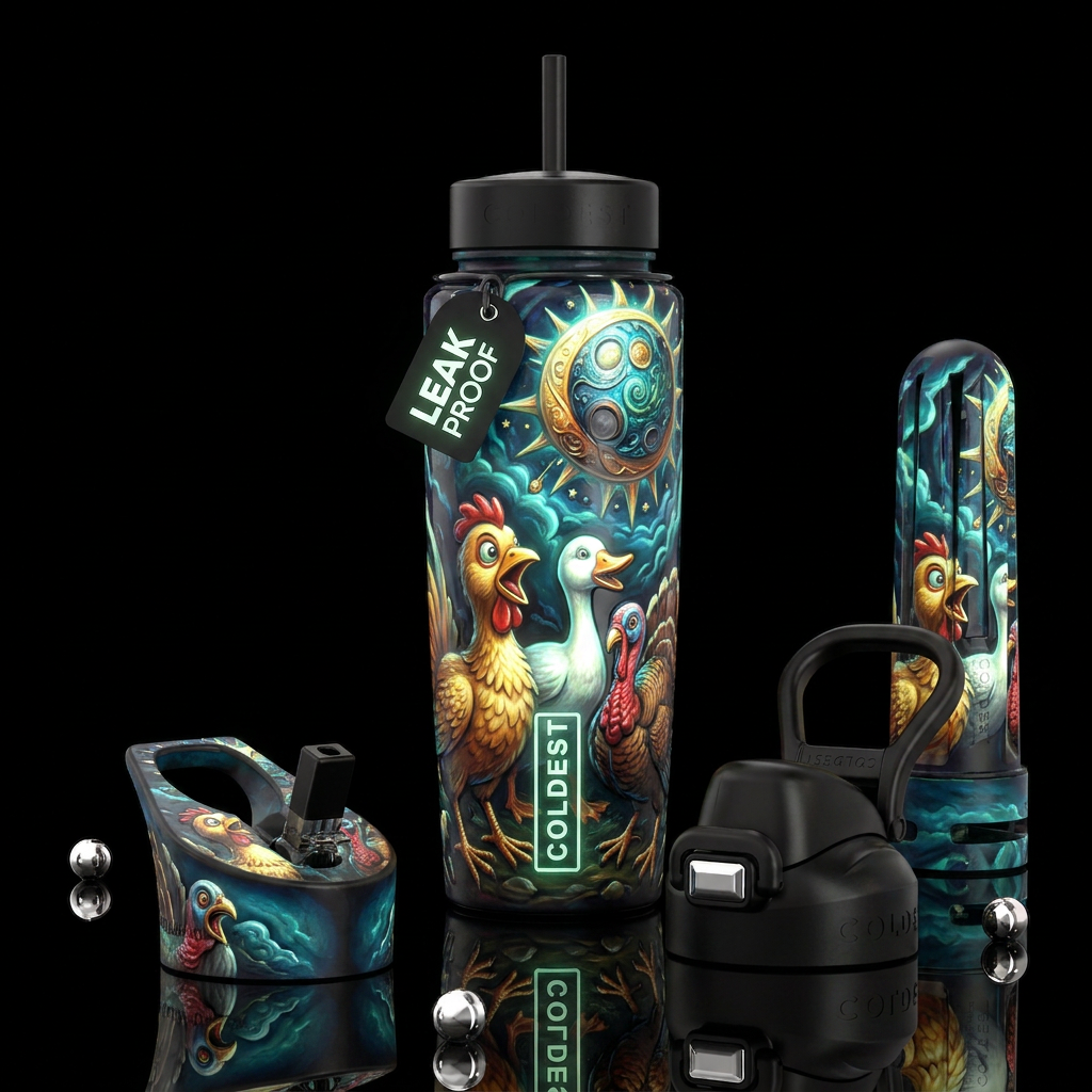 Henny penny goosey Lucy and turkey lurkey the sky ... water bottle design
