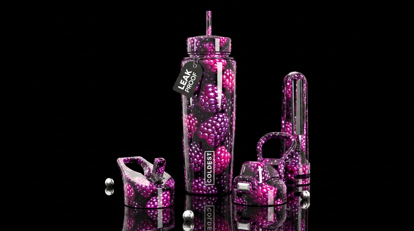 Boysenberries glossy, trompe-l'œil, beautiferous, ... water bottle design