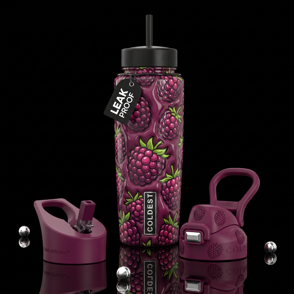 Boysenberries glossy, trompe-l'œil, beautiferous, ... water bottle design