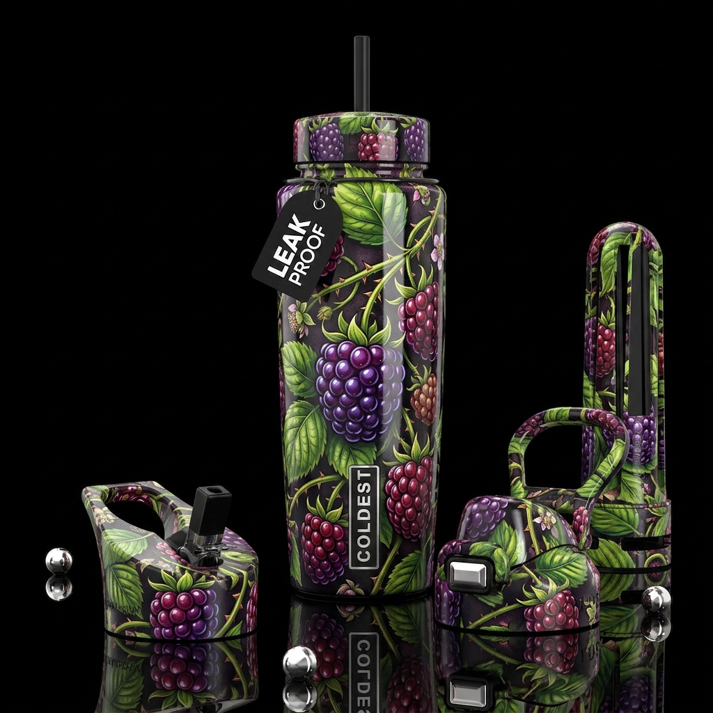 Boysenberries glossy, trompe-l'œil, beautiferous, ... water bottle design