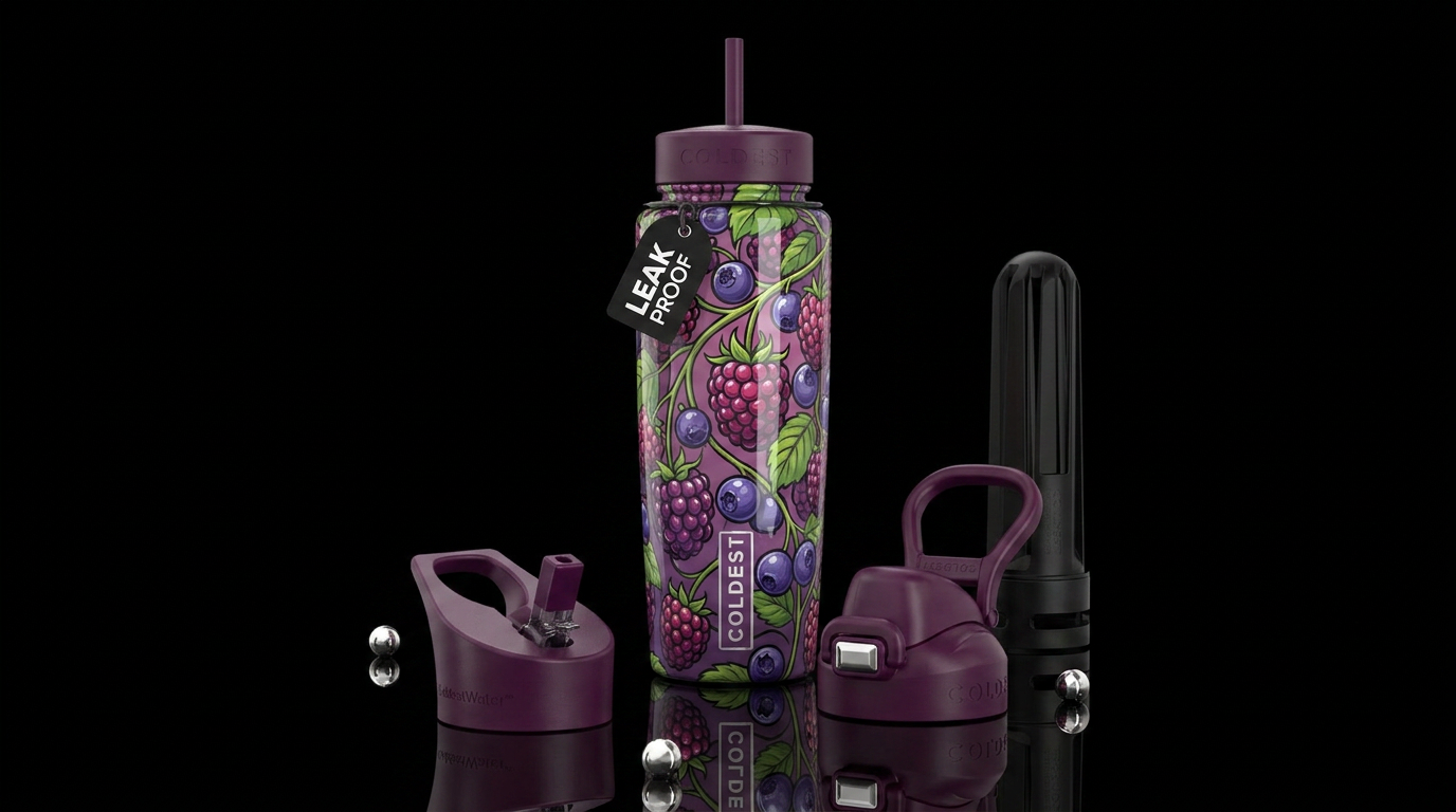 Boysenberries Huckleberry glossy, trompe-l'œil, be... water bottle design