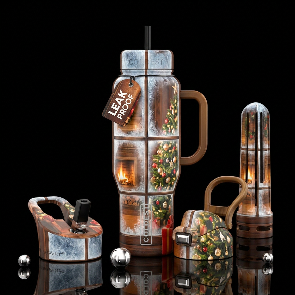 Sitting by a frosty window fireplace lit and a bea... water bottle design