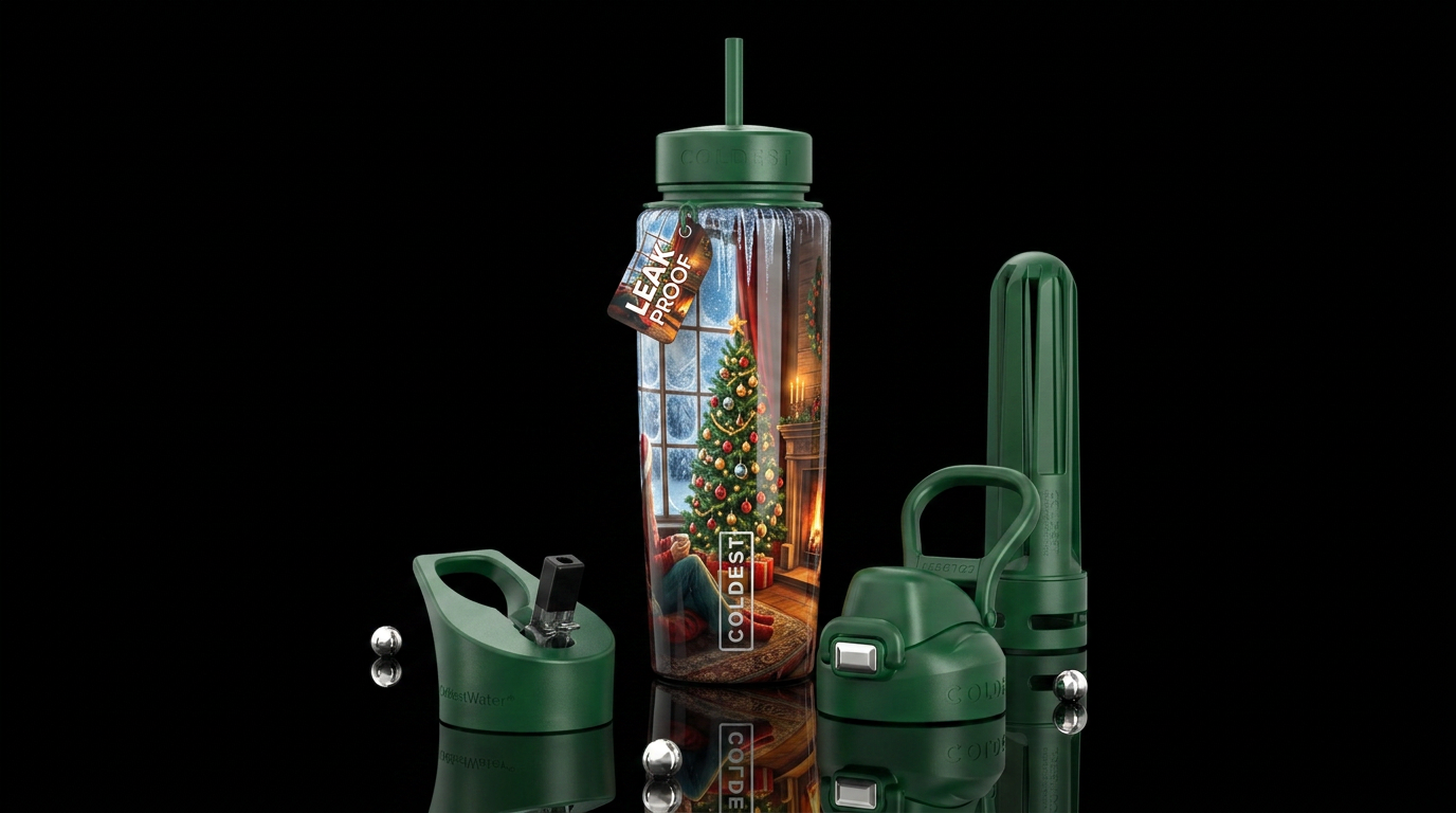 Sitting by a frosty window fireplace lit and a bea... water bottle design