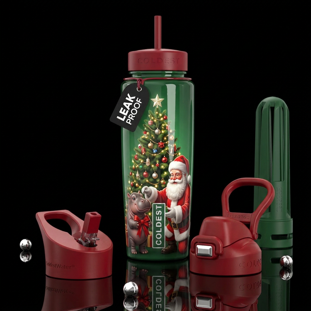 beautiferous christmas tree decorated, glossy, tro... water bottle design