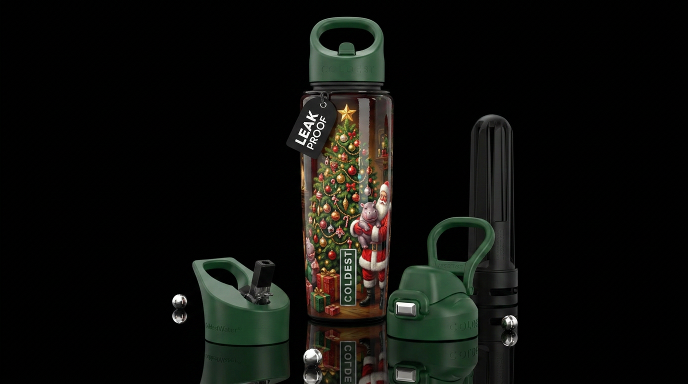 beautiferous christmas tree decorated, glossy, tro... water bottle design