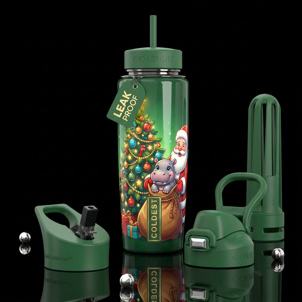 beautiferous christmas tree decorated, glossy, tro... water bottle design