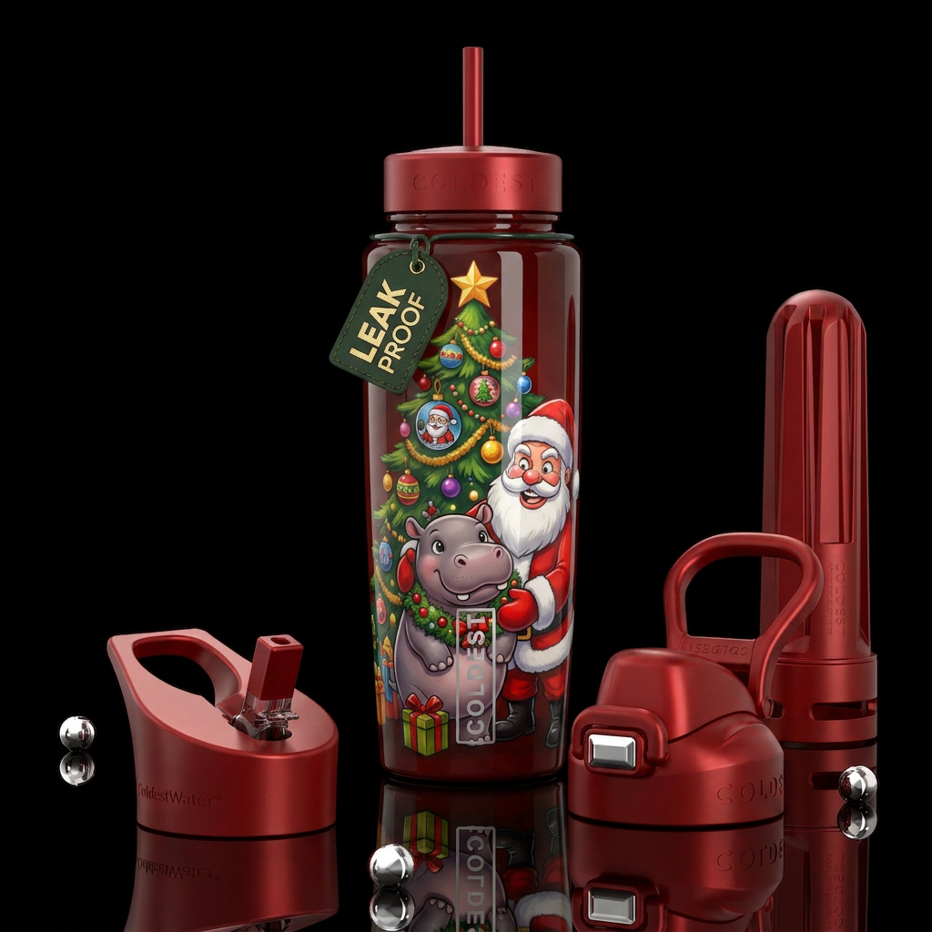 beautiferous christmas tree decorated, glossy, tro... water bottle design