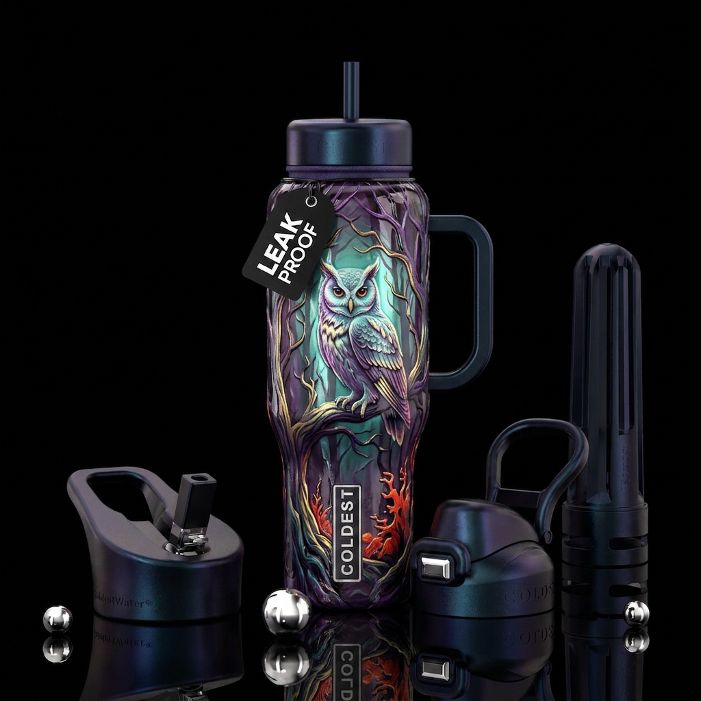 Ghost owl in trees  , glossy, trompe-l'œil, beauti... water bottle design