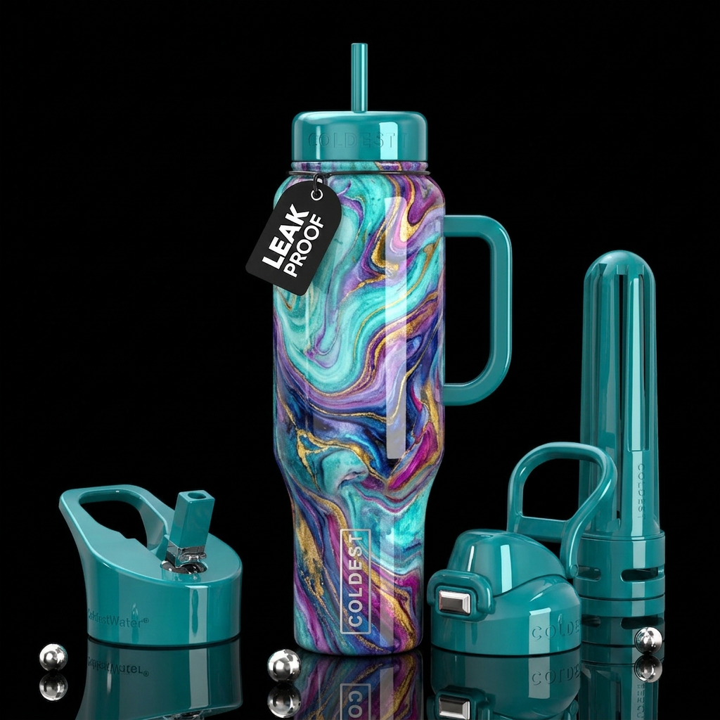 Marbled magic, shiny, glossy, trompe-l'œil, beauti... water bottle design