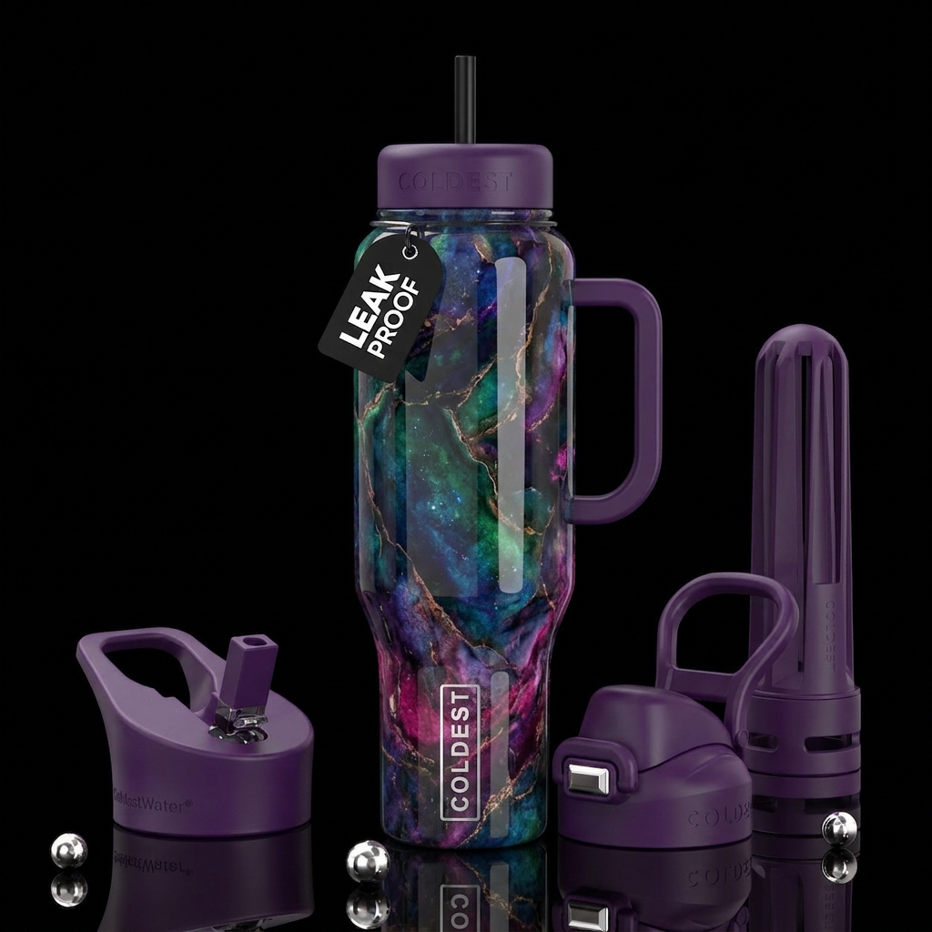 Marbled magic, shiny, glossy, trompe-l'œil, beauti... water bottle design