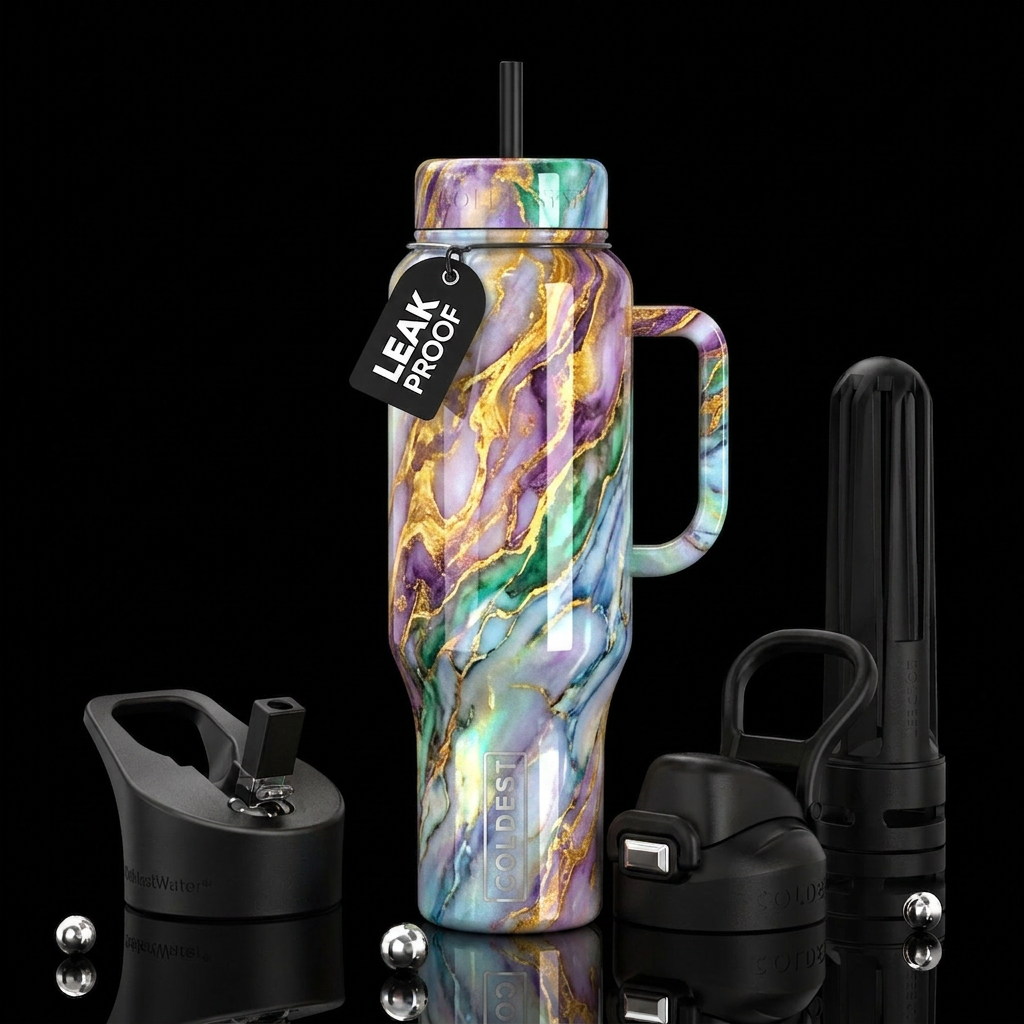 Marbled magic, shiny, glossy, trompe-l'œil, beauti... water bottle design