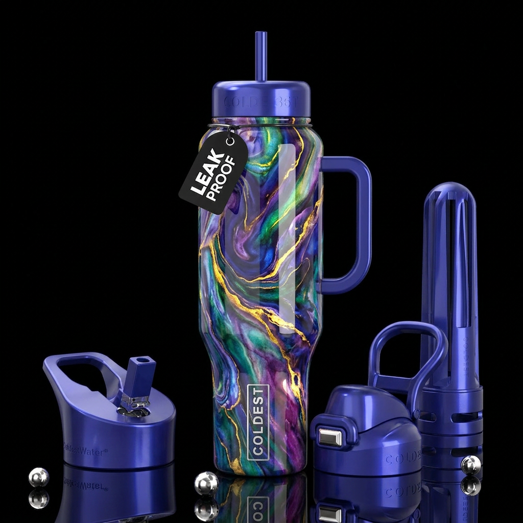 Marbled magic, shiny, glossy, trompe-l'œil, beauti... water bottle design