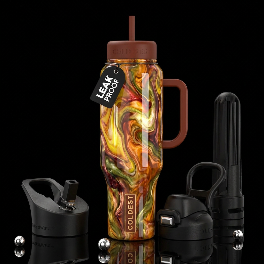 Enchanted Marbled autumn, shiny, glossy, trompe-l'... water bottle design