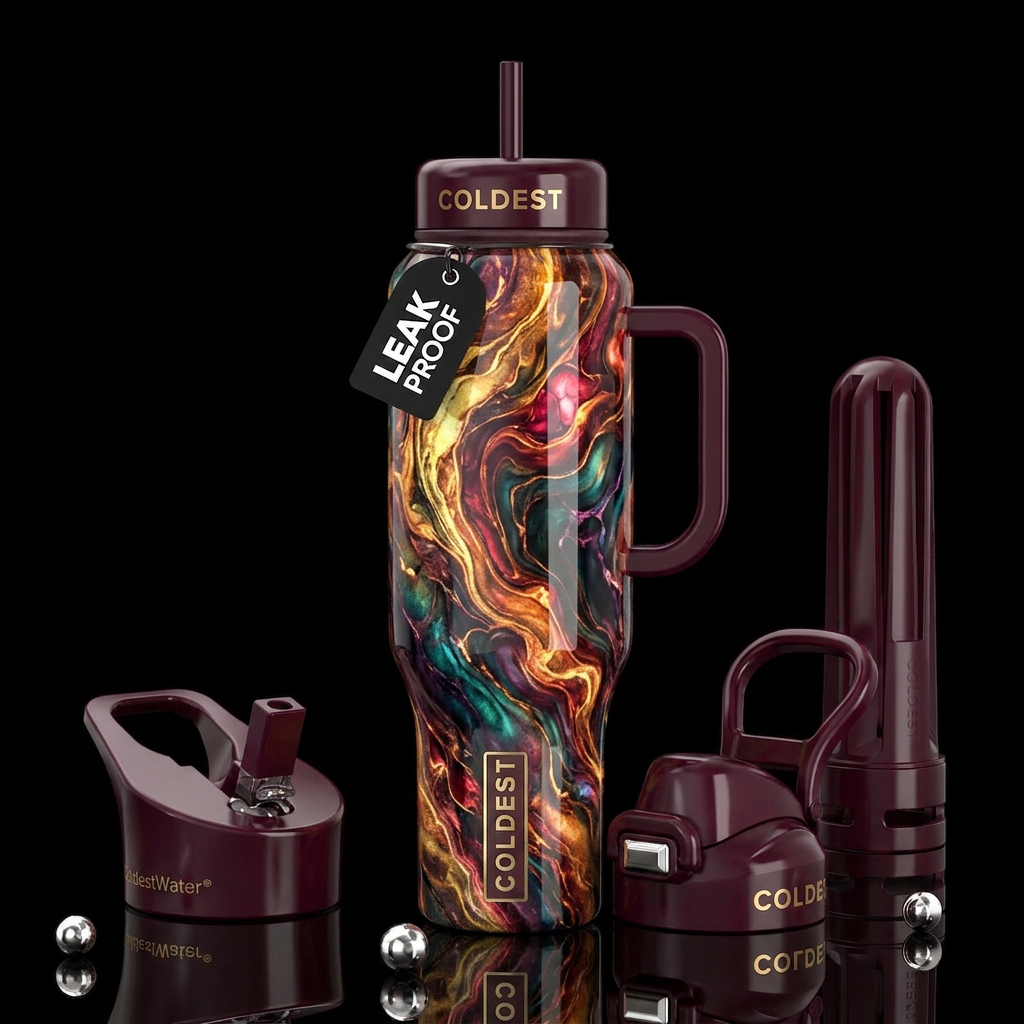 Enchanted Marbled autumn, shiny, glossy, trompe-l'... water bottle design