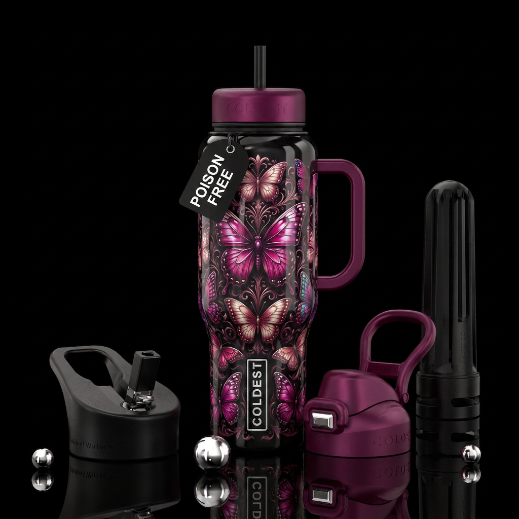 Victorian butterflies, glossy, trompe-l'œil, beaut... water bottle design