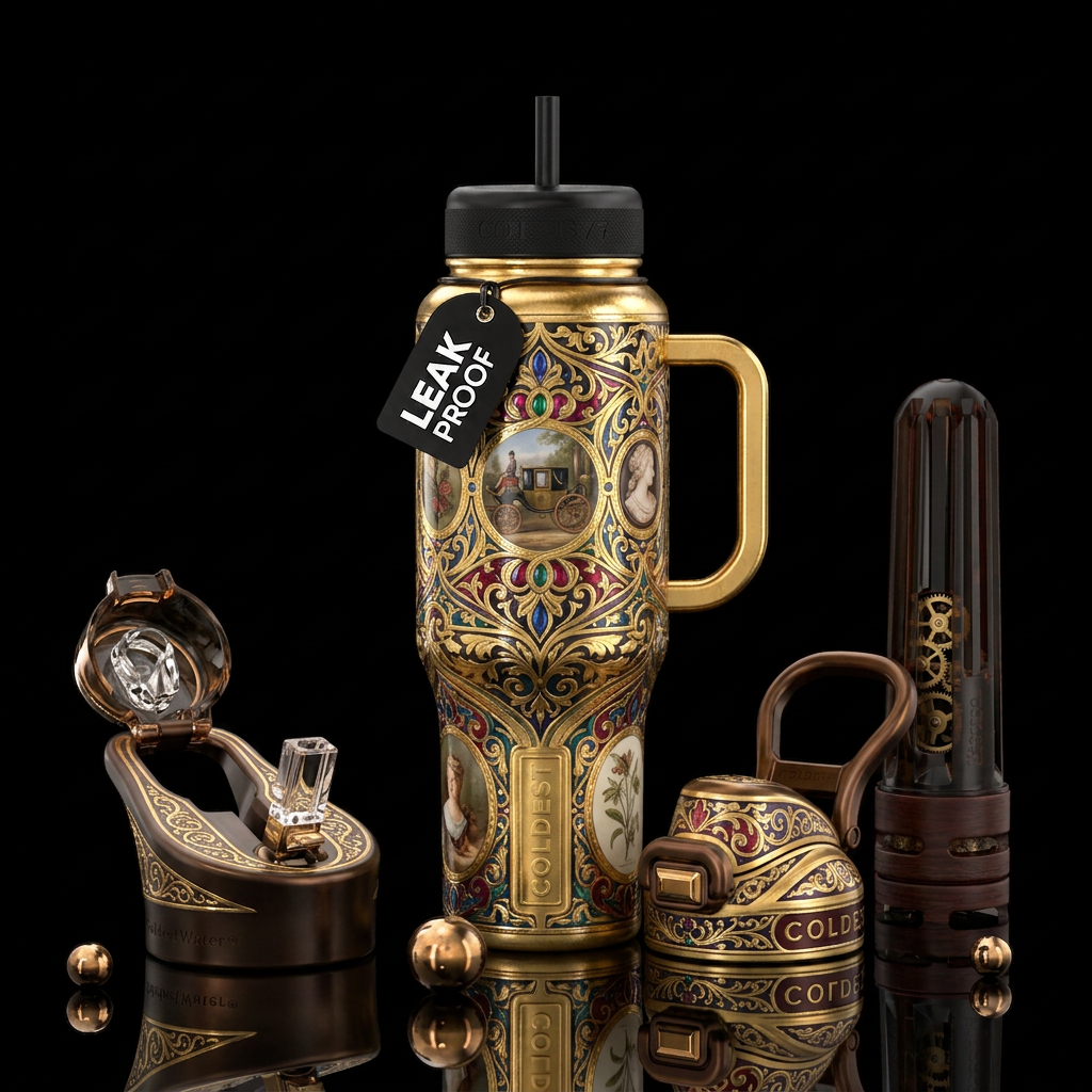 Victorian , gilded,glossy, trompe-l'œil, beautifer... water bottle design