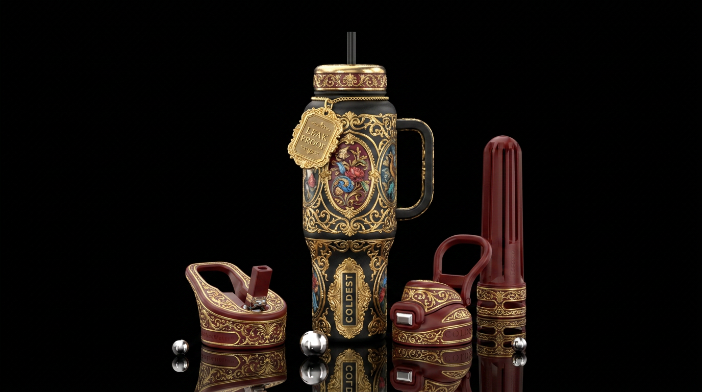 Victorian artistic , gilded,glossy, trompe-l'œil, ... water bottle design