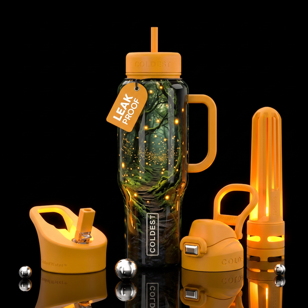 A path in the woods,glossy, trompe-l'œil, beautife... water bottle design