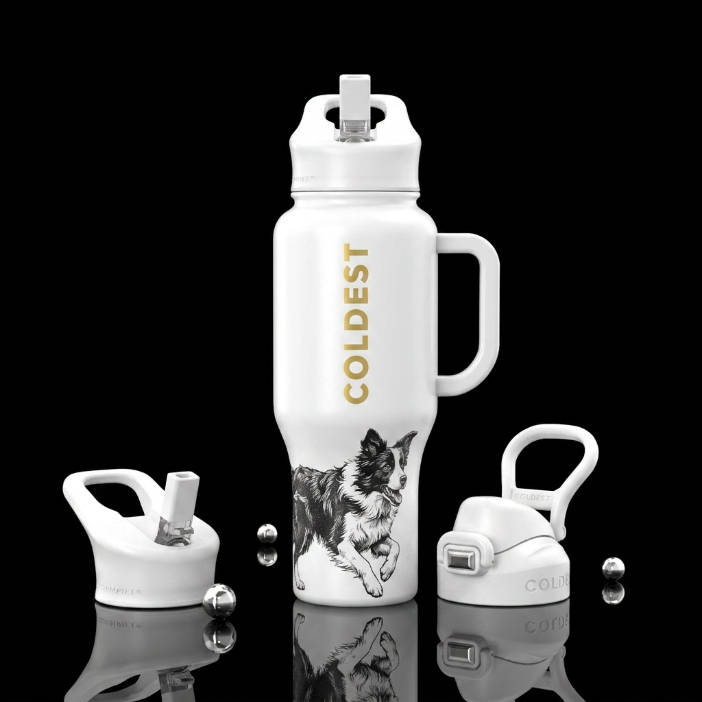 Border collie water bottle design