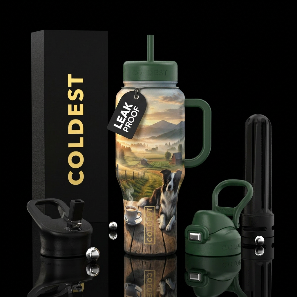Border collie. water bottle design