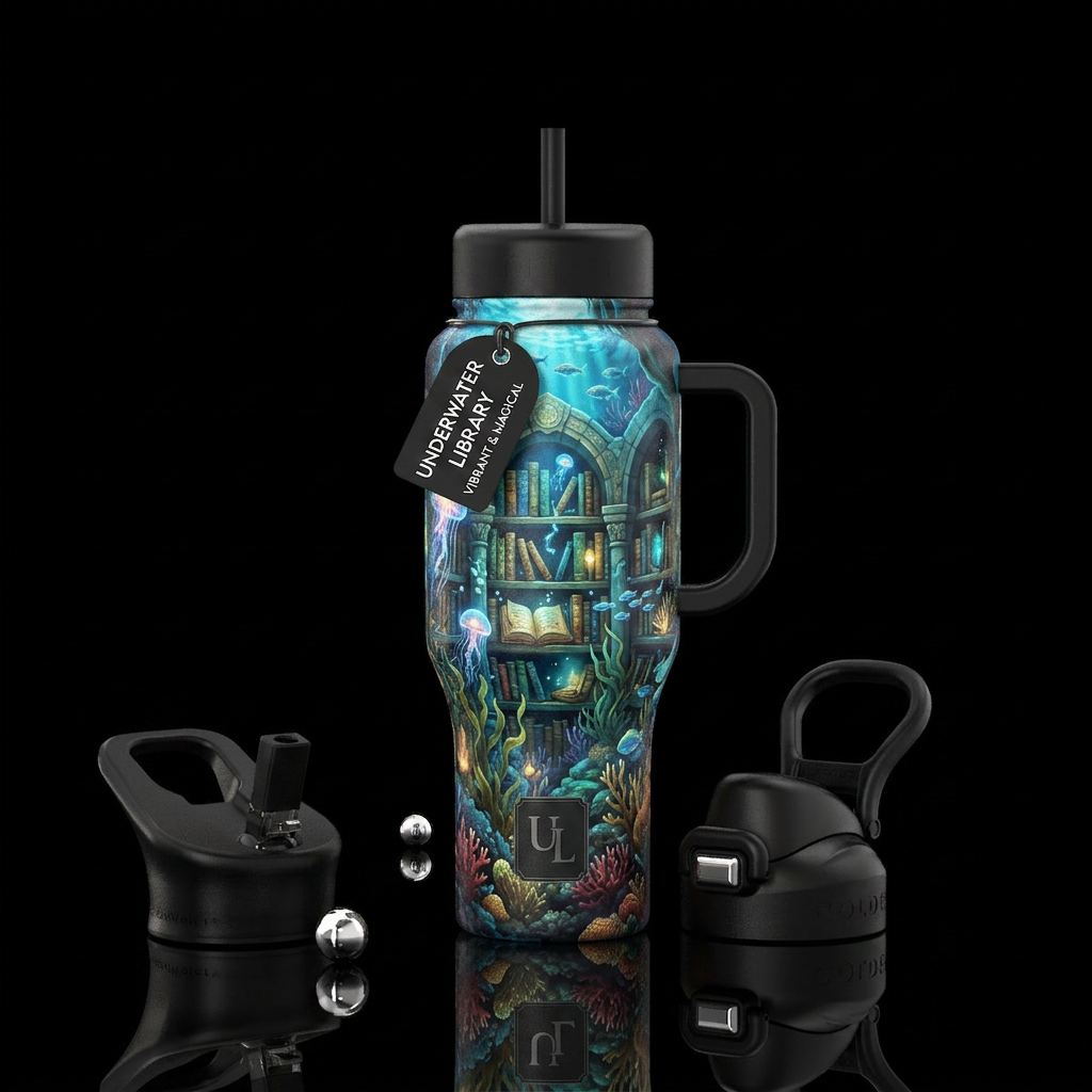 Underwater library water bottle design