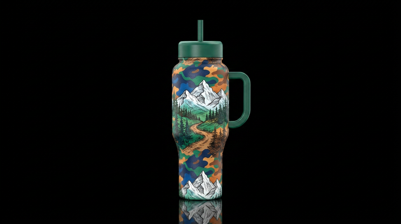 Camo mountain water bottle design