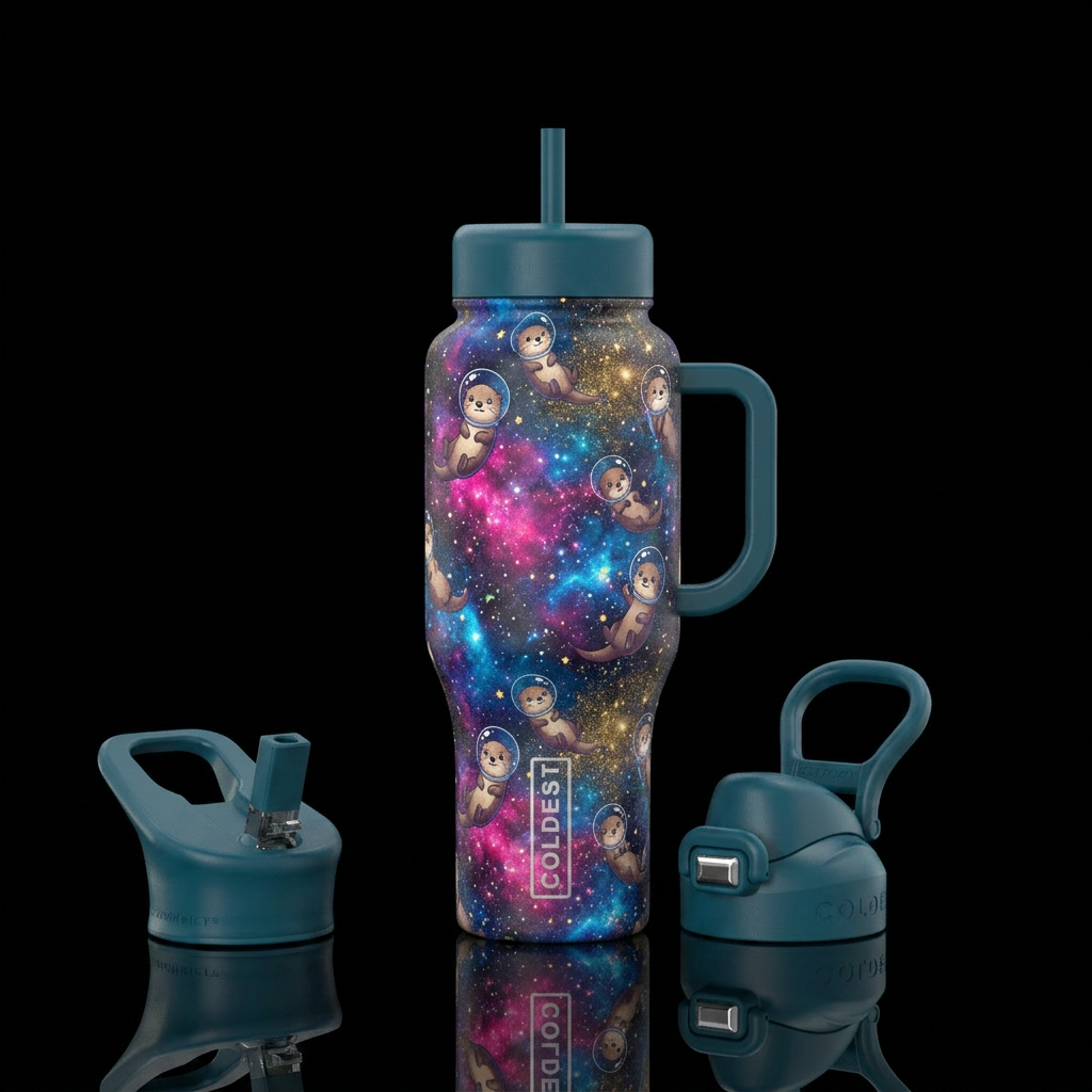 otters, space water bottle design