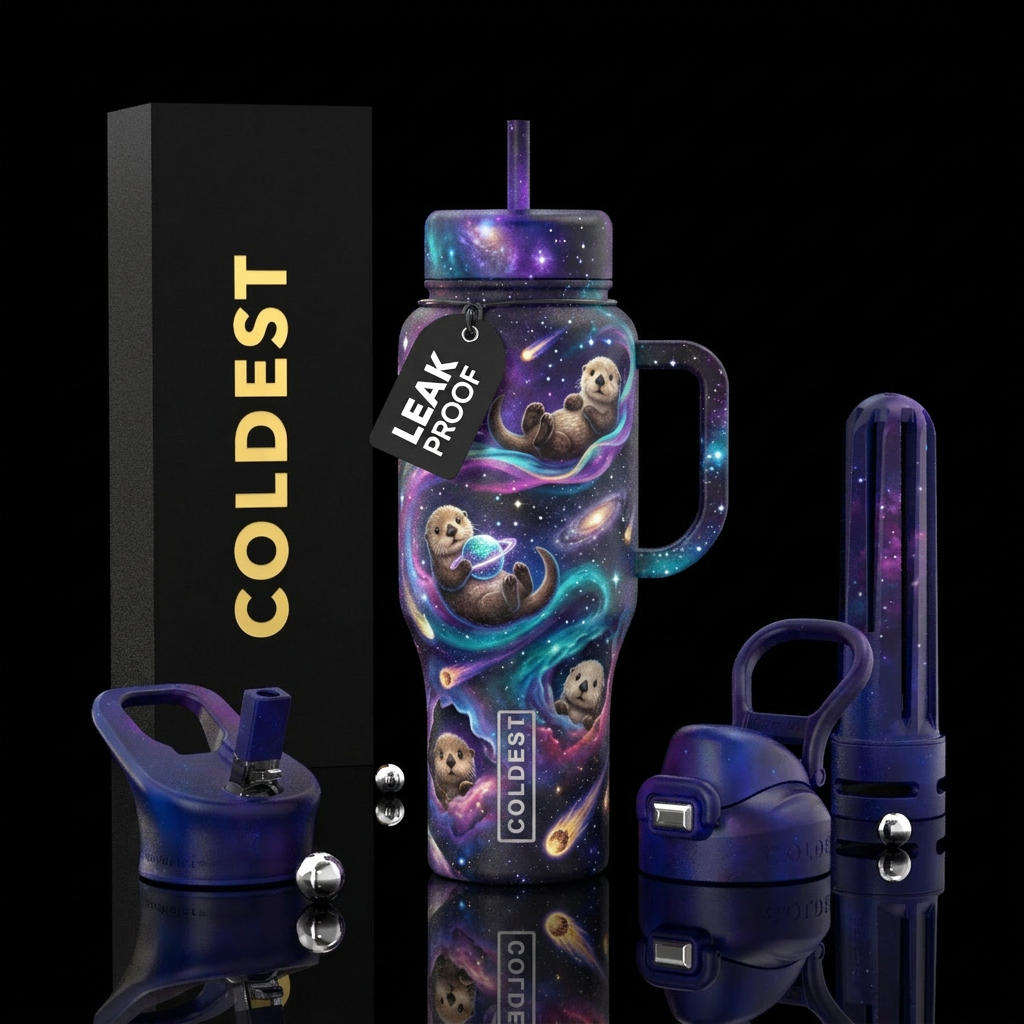otters, space water bottle design