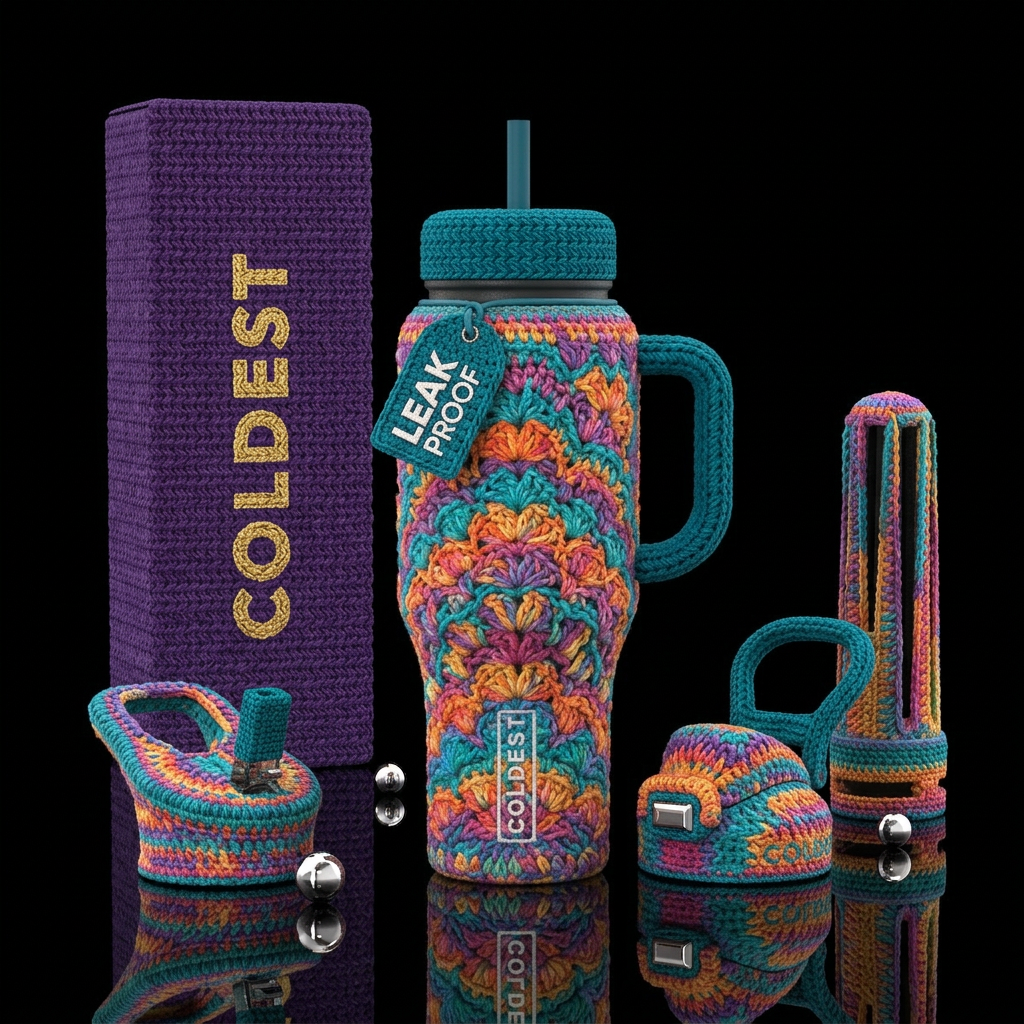 Crotchet, all over pattern water bottle design