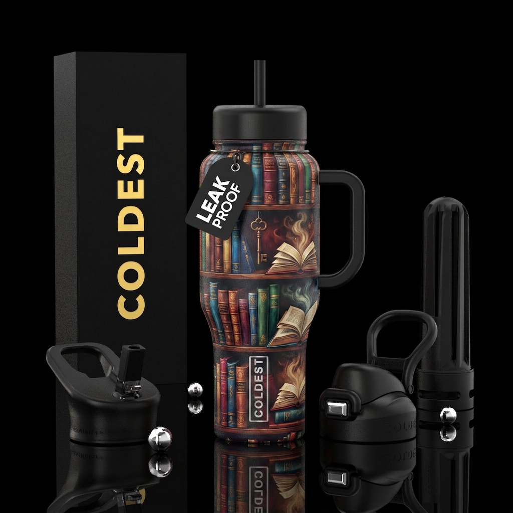 Book lovers dream, all things books, vibrant mixed... water bottle design
