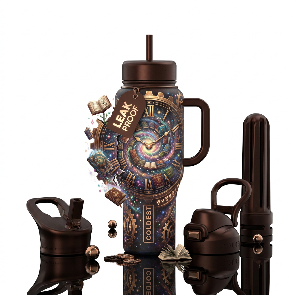 Time travel books water bottle design
