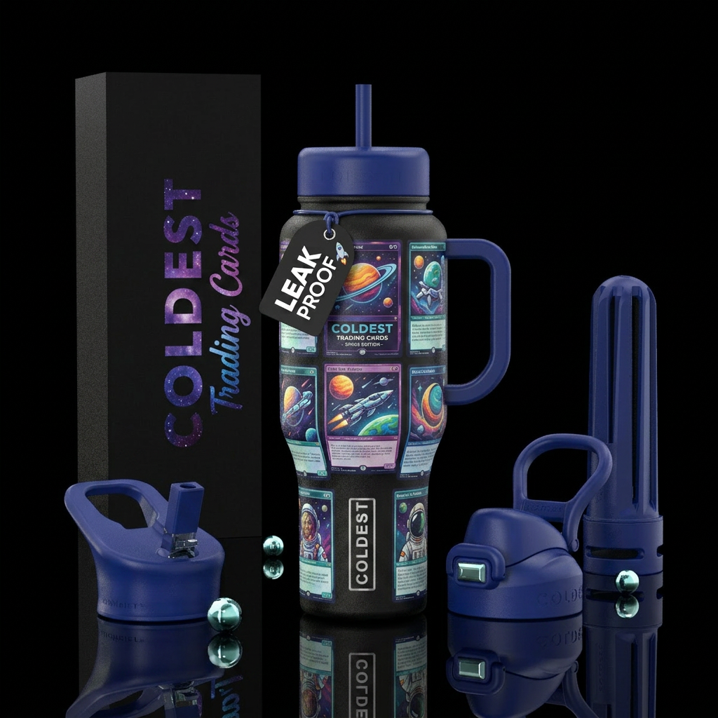 COLDEST trading cards,  creative, space theme, int... water bottle design