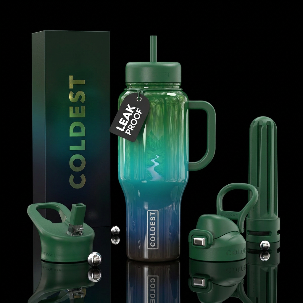 Reflection, nature colors, ombre water bottle design