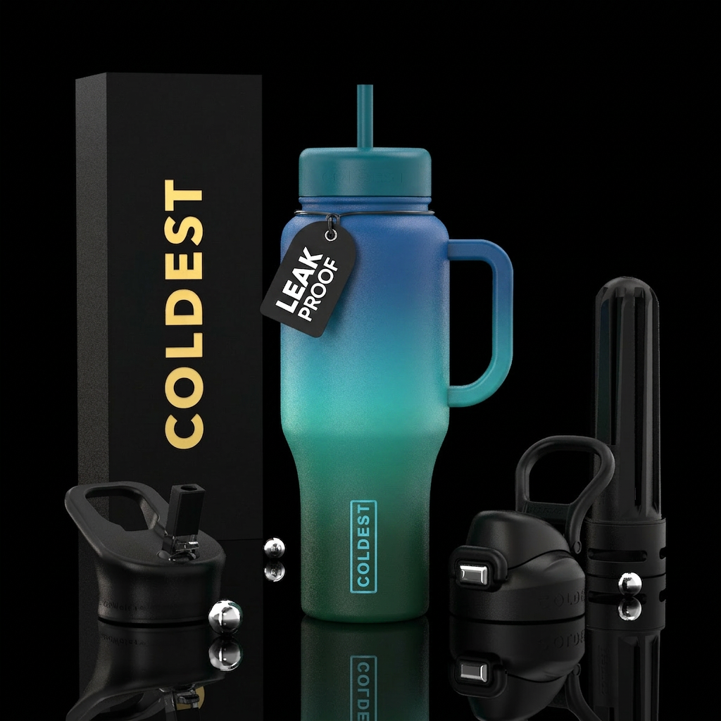 Reflection, nature colors, ombre water bottle design