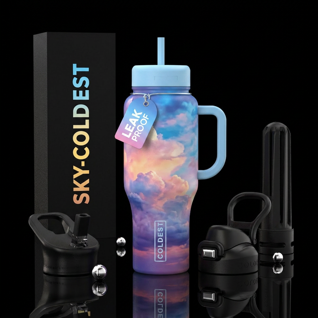 Sky inspired, clouds, creative, calming, beautiful water bottle design