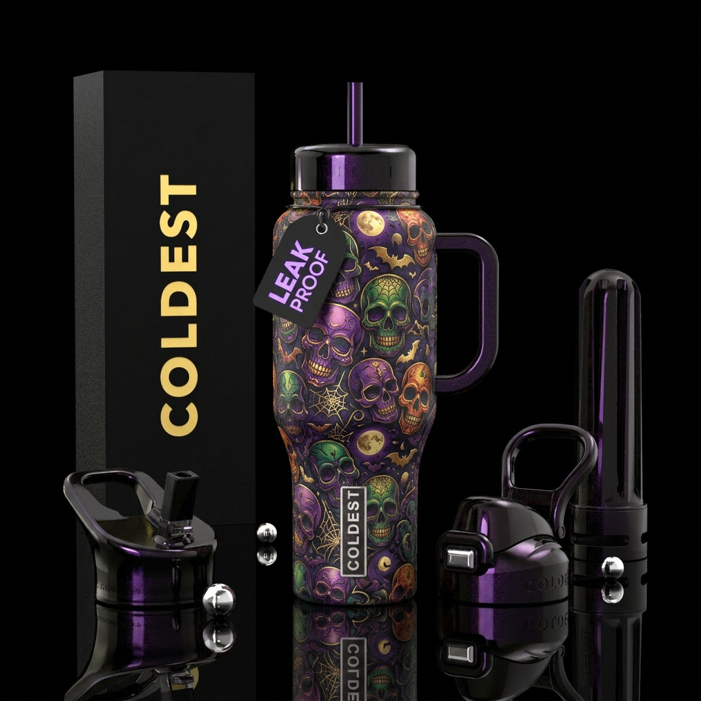 Skulls,  spooky, halloween themed water bottle design