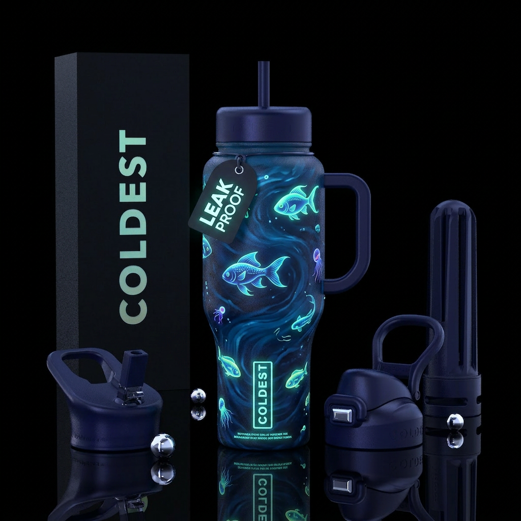 Glow fish water bottle design