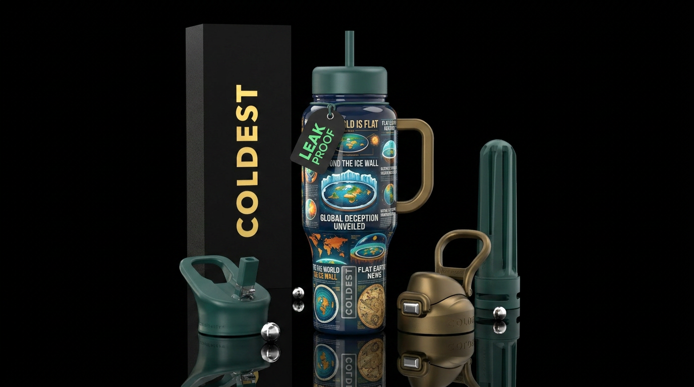 Flat earth conspiracy water bottle design