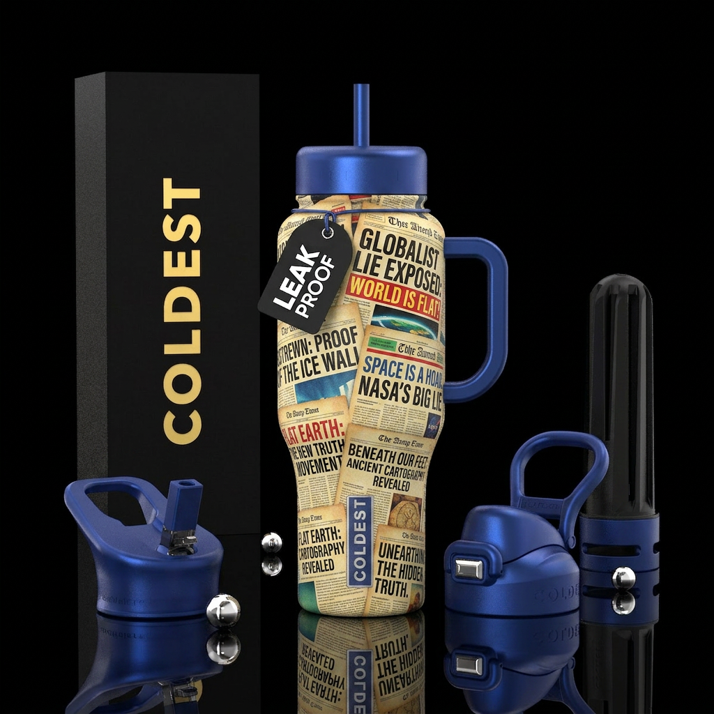 Flat earth conspiracy water bottle design