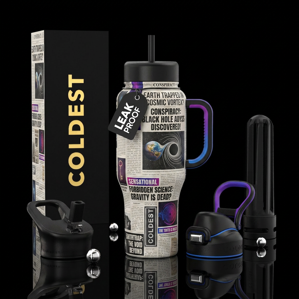 Earth in black hole conspiracy water bottle design