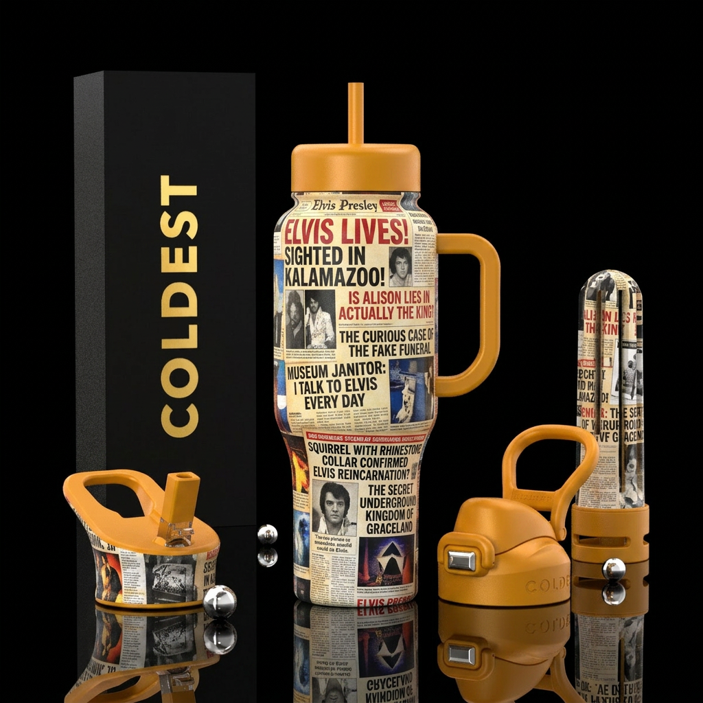 Elvis Presley conspiracy water bottle design