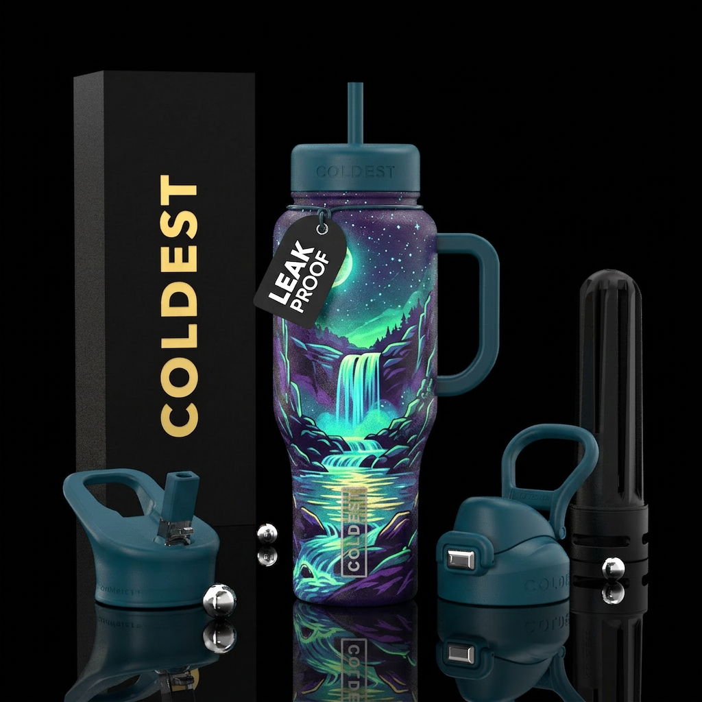 Glow in the dark,  moonlight waterfall water bottle design