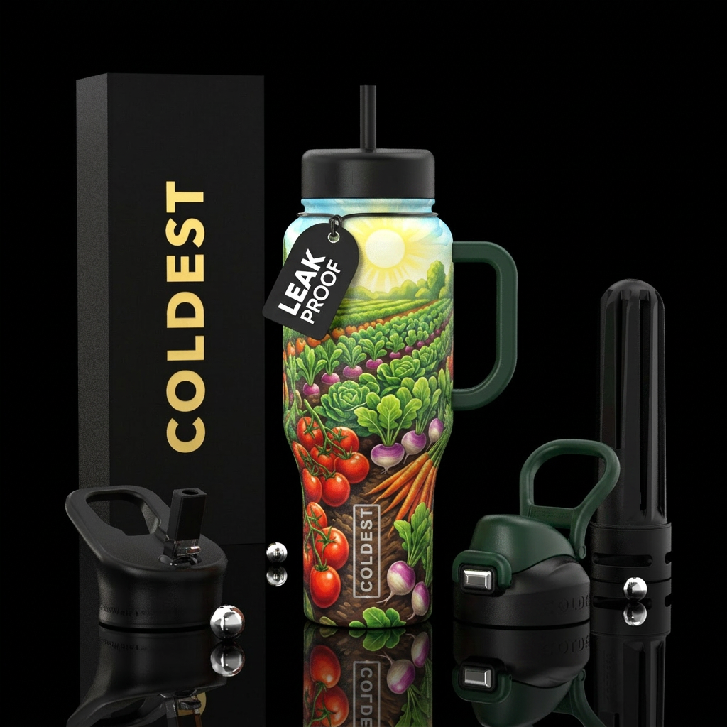 Garden inspired, vegetables, rows of harvest, summ... water bottle design