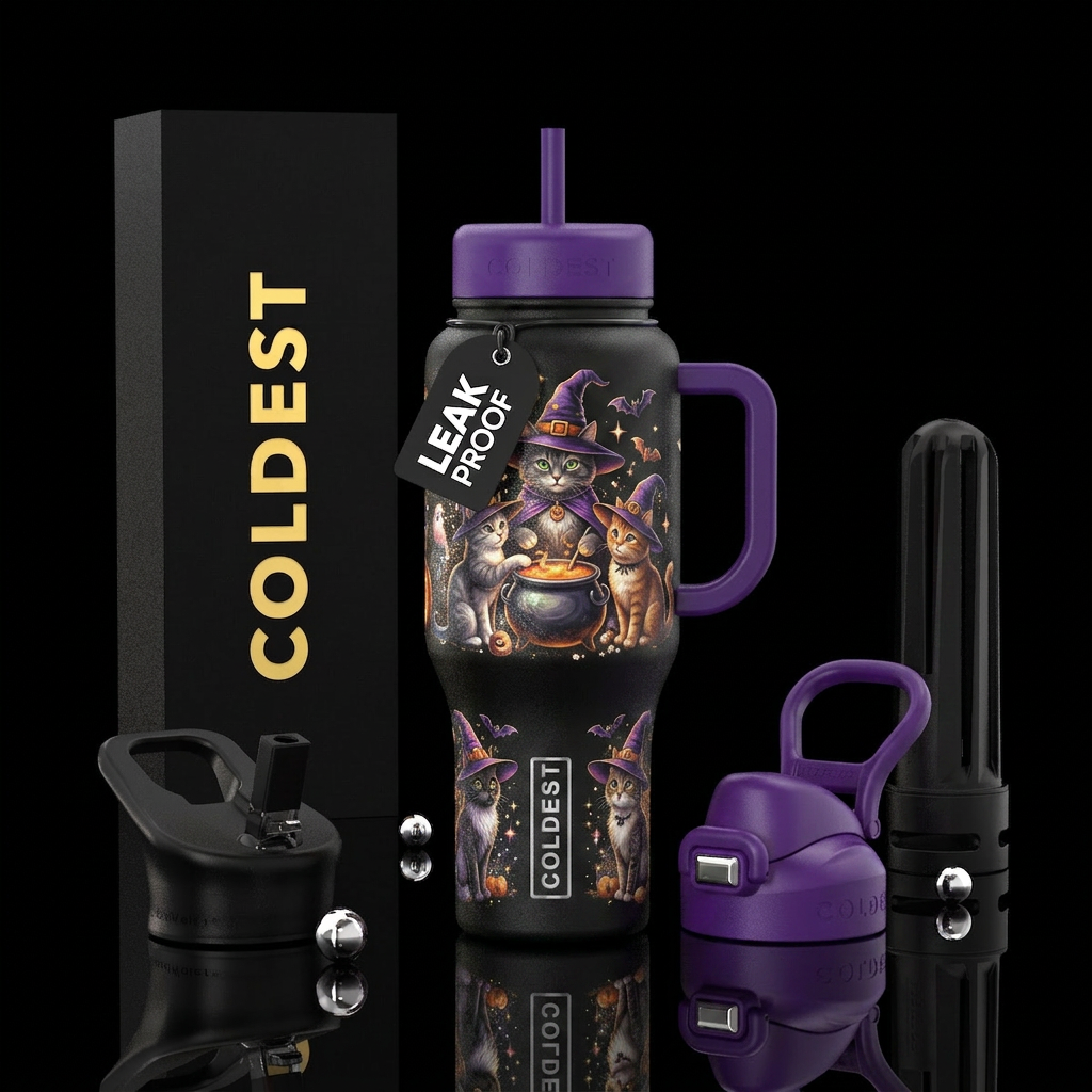 Halloween, cats water bottle design
